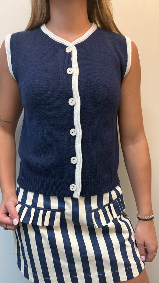 Navy and white sleeveless Sweater