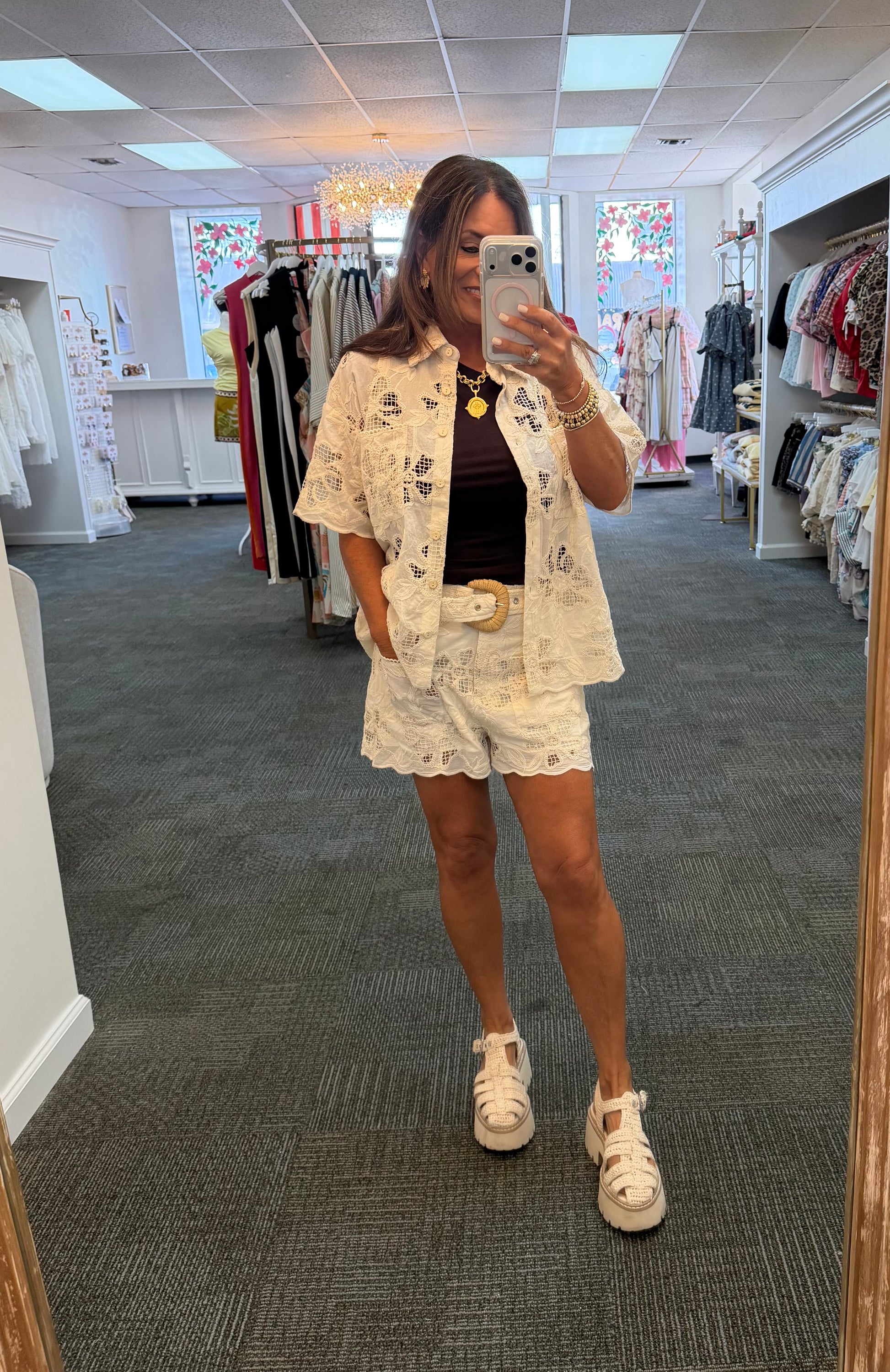 Embroidered Cut out Shorts Set