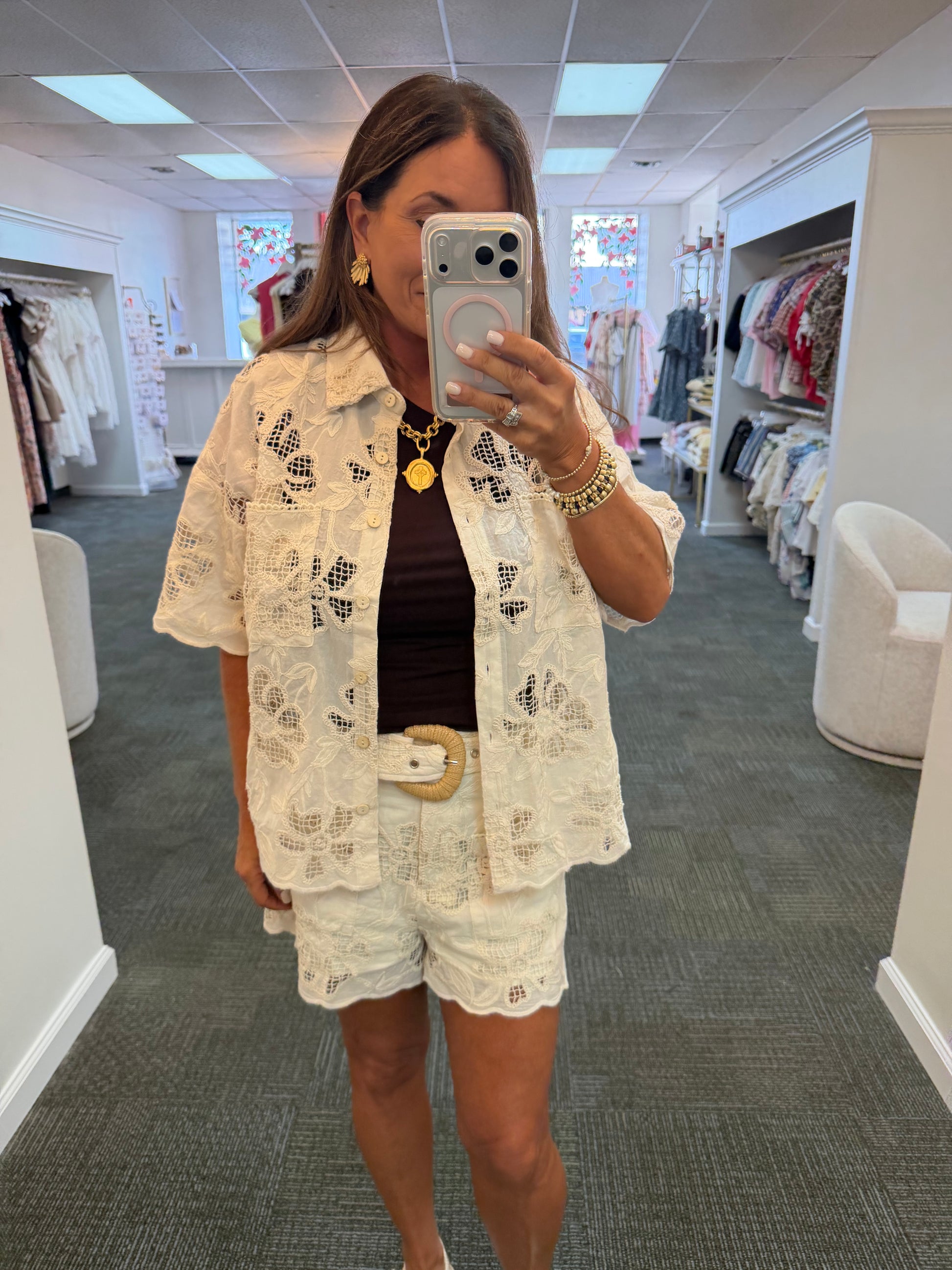 Embroidered Cut out Shorts Set