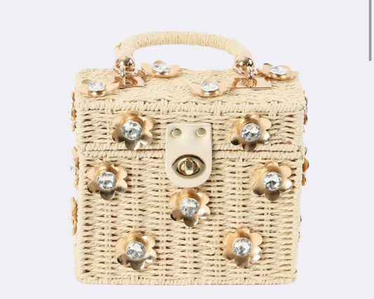 Daisy Wicker Flower Purse - Cream/GOLD LUXE