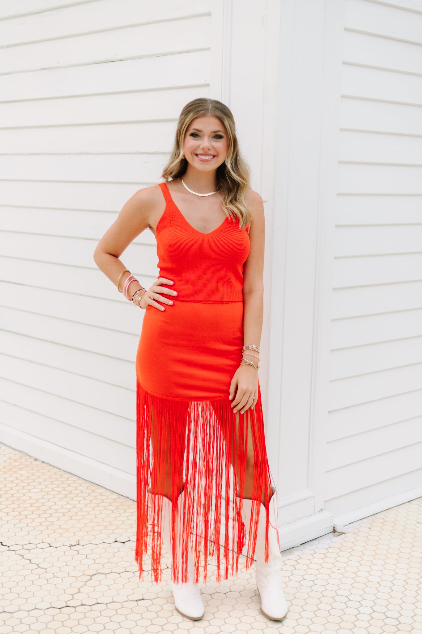 Orange Fringe knit set