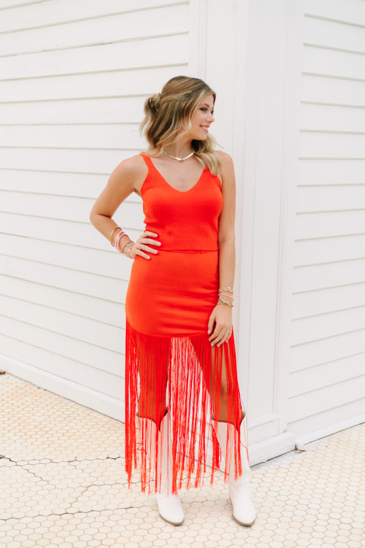 Orange Fringe knit set