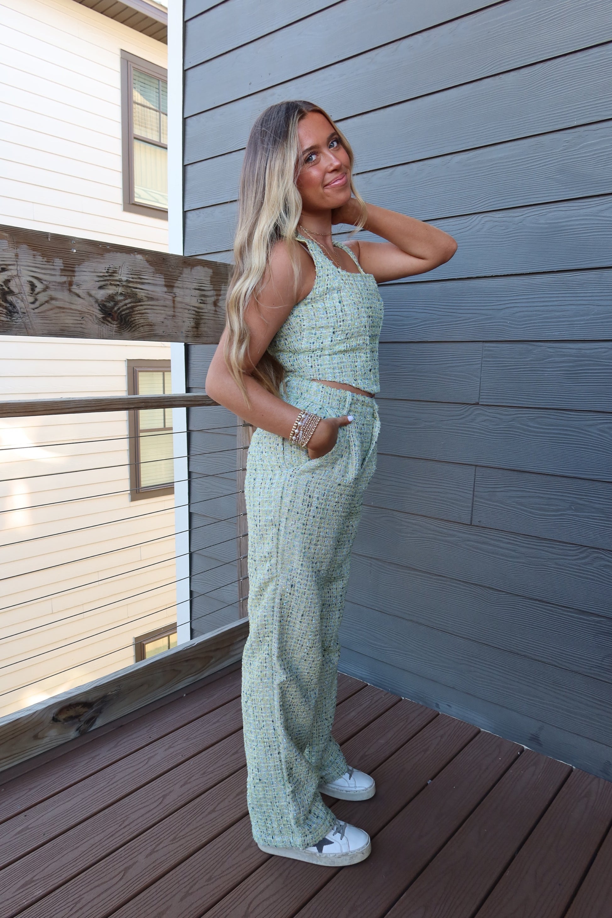 Lime Tweed Corset Top