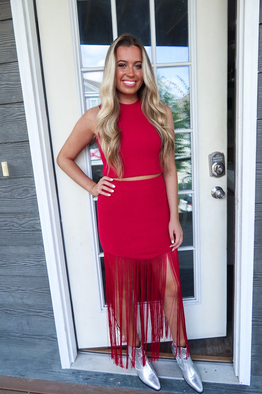 Maroon Fringe Set