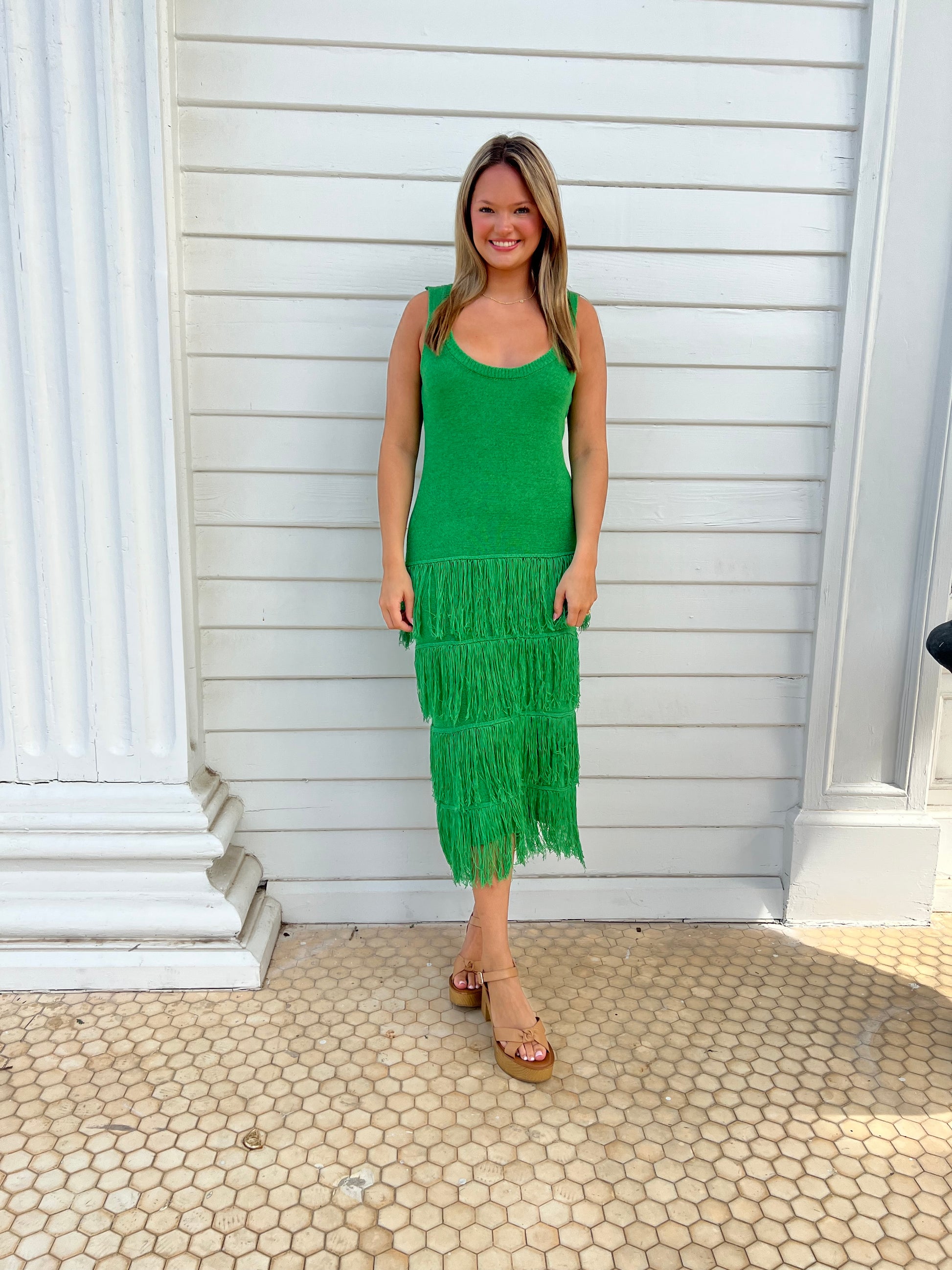 Green Fringe Tank Dress
