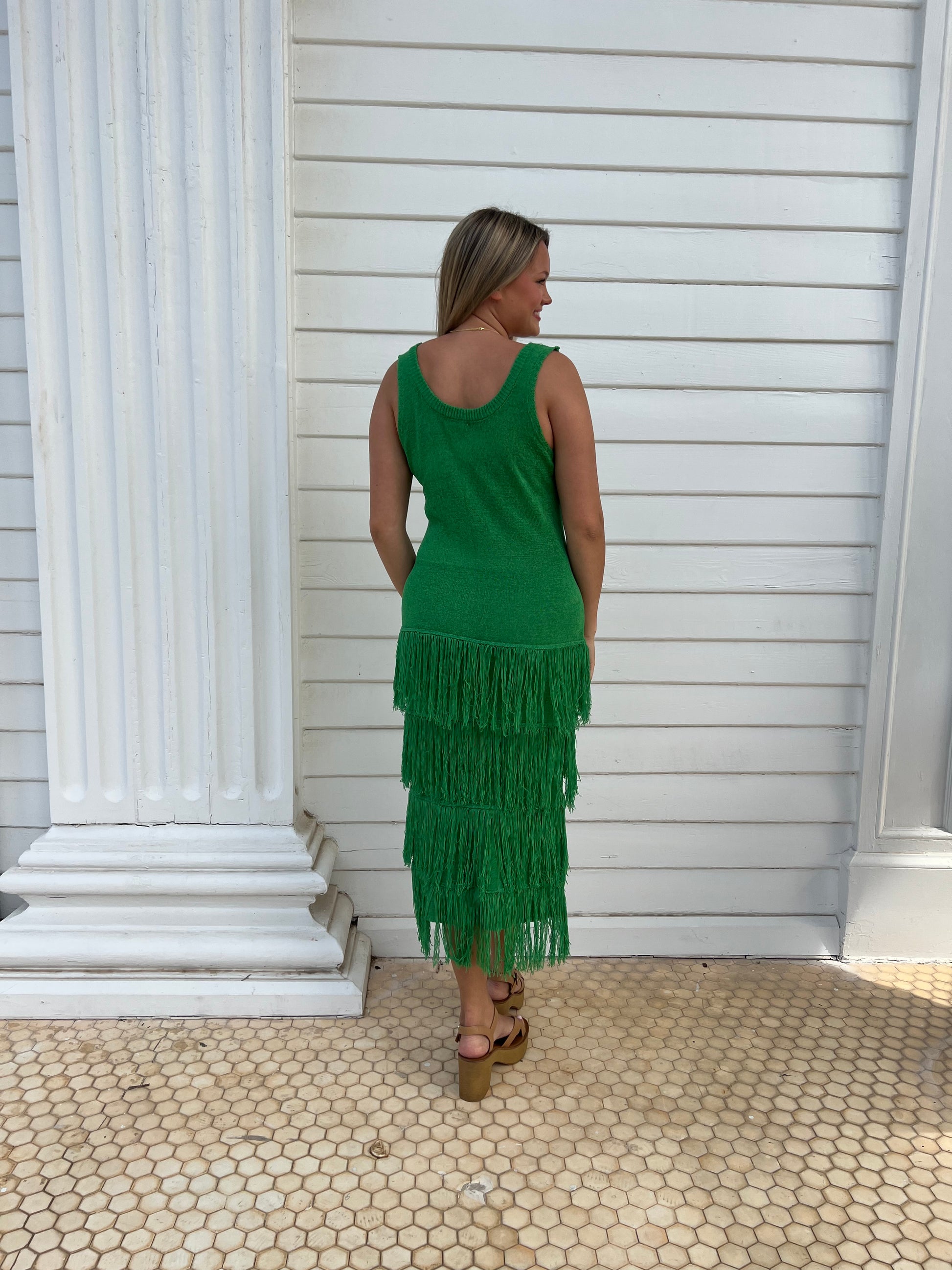 Green Fringe Tank Dress