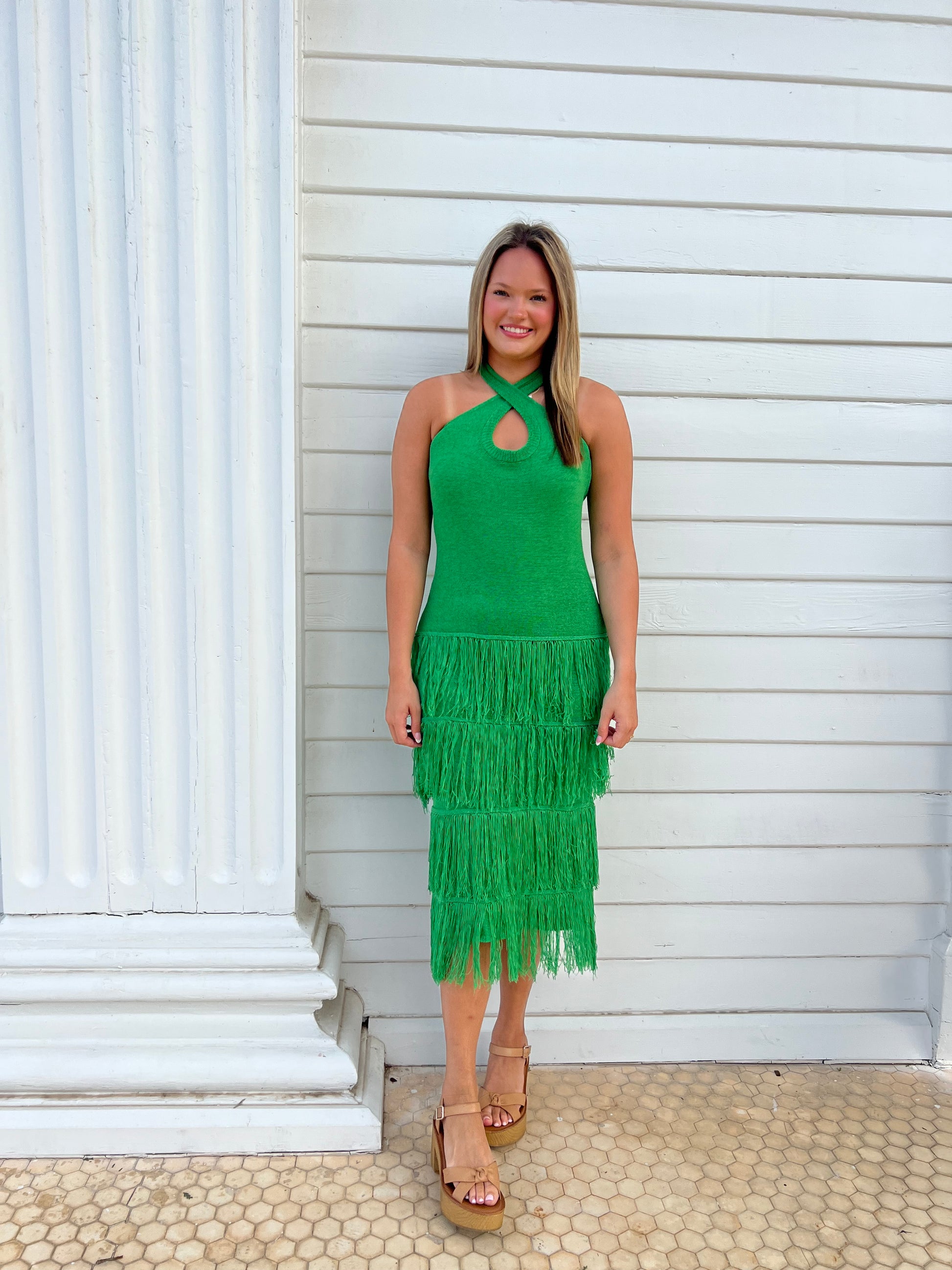 Green Fringe Tank Dress