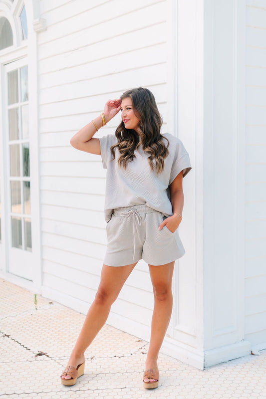 Oatmeal Textured Casual Shorts