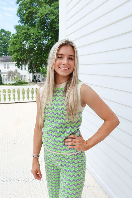 Wavy Green Pants Set